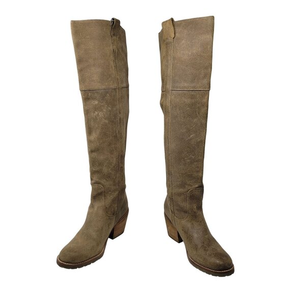 Report Belzer Over Knee Tan Suede Leather Boots Sz 7.5 Distressed Tall Boho - Picture 11 of 11